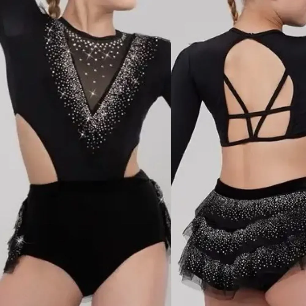 Weissman Elite dance costume solo black rhinestone My Head My Heart 14914 MA
